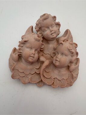 Three Cherub Wall Plaque in Terracotta Tone Resin